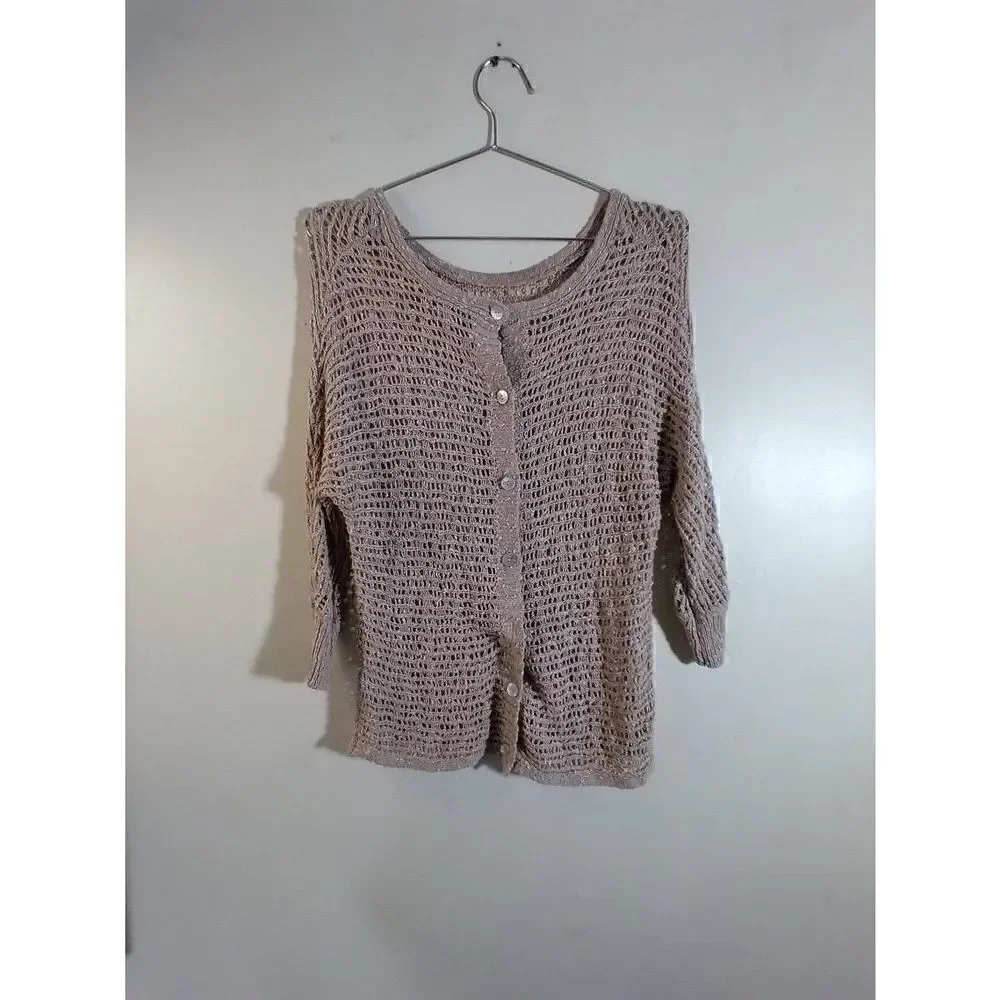 Lucky Brand Women's Knit Sweater XS w Button Down Back Tan